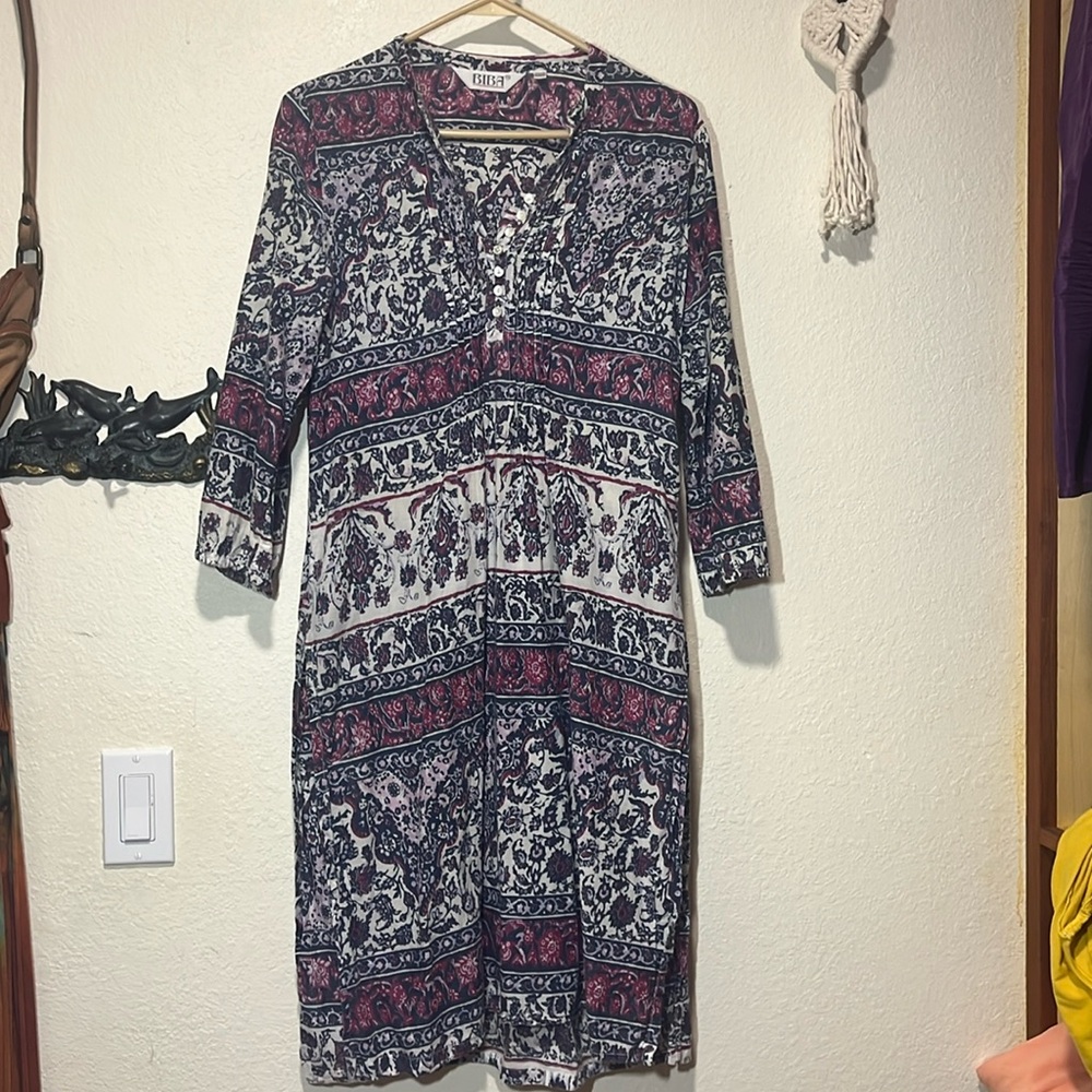 BIBA pink, blue, white dress.